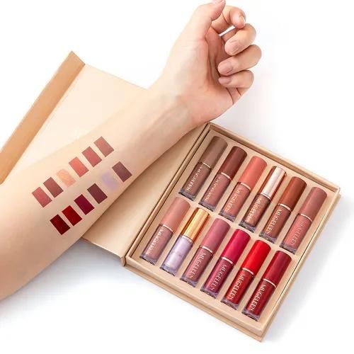 12 Color Book Lip gloss Set Vegan Organic Non-Stick Cup Waterproof Velvet Matte Liquid Lipstick