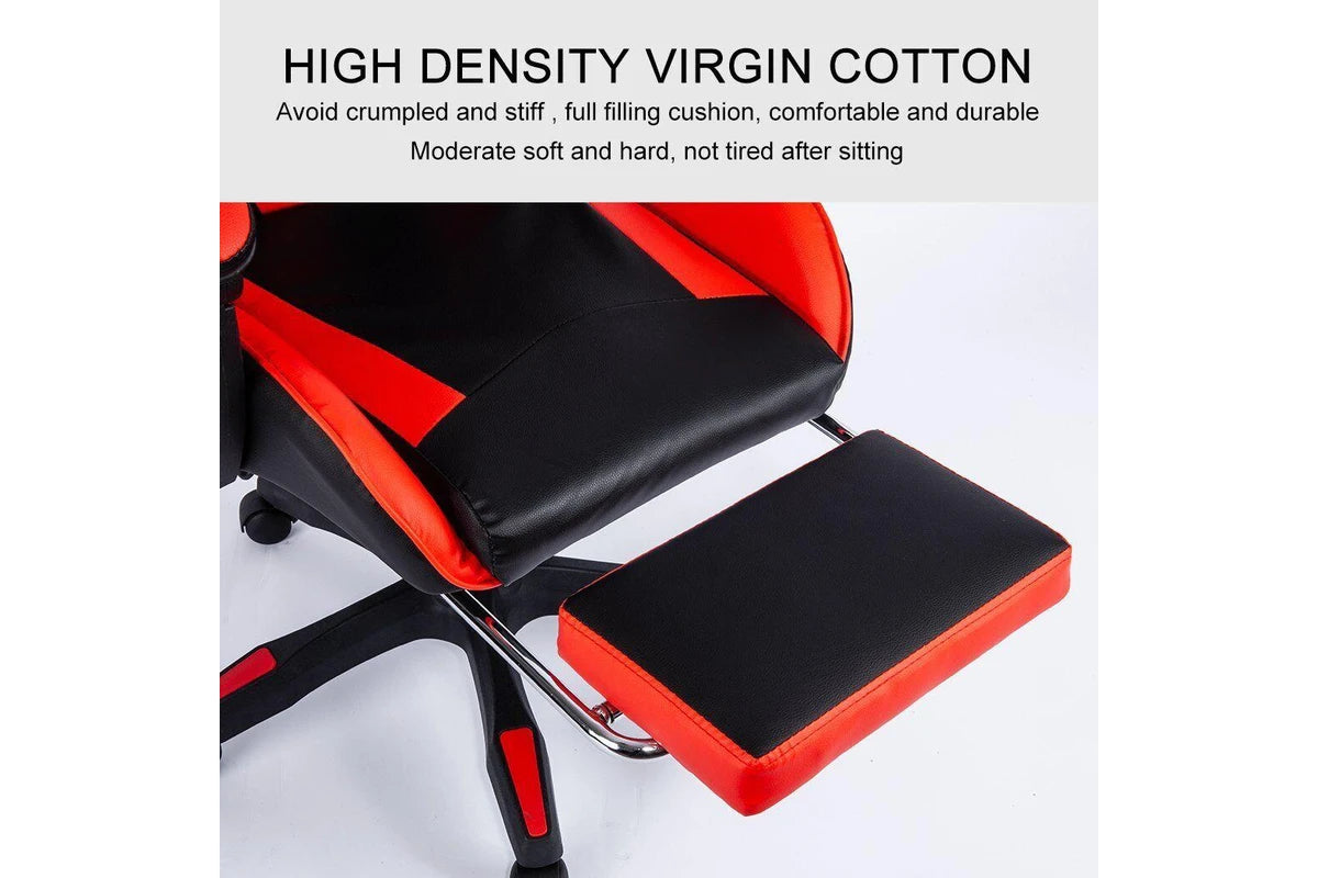 Gaming Chair with Headrest Footrest and Lumbar Support Red