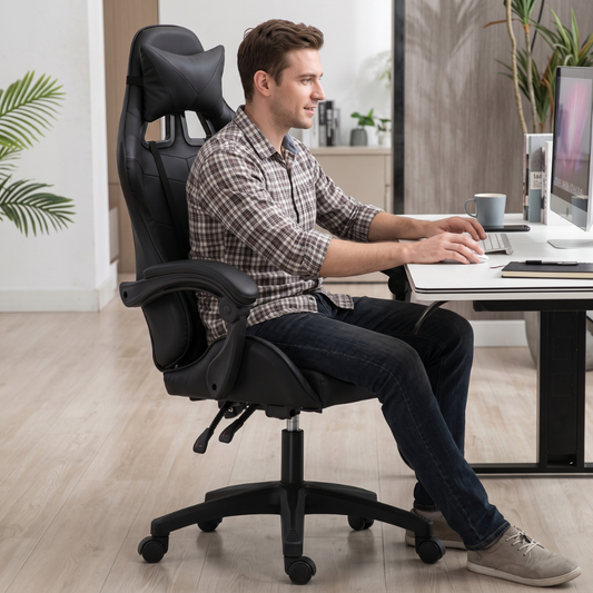 Ergonomics Gaming Chair with Footrest - Black