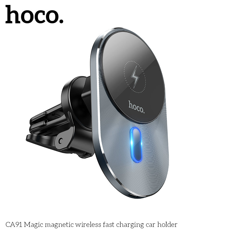 hoco. CA91 Magic Magnetic Wireless Fast Charging Car Mount Gray