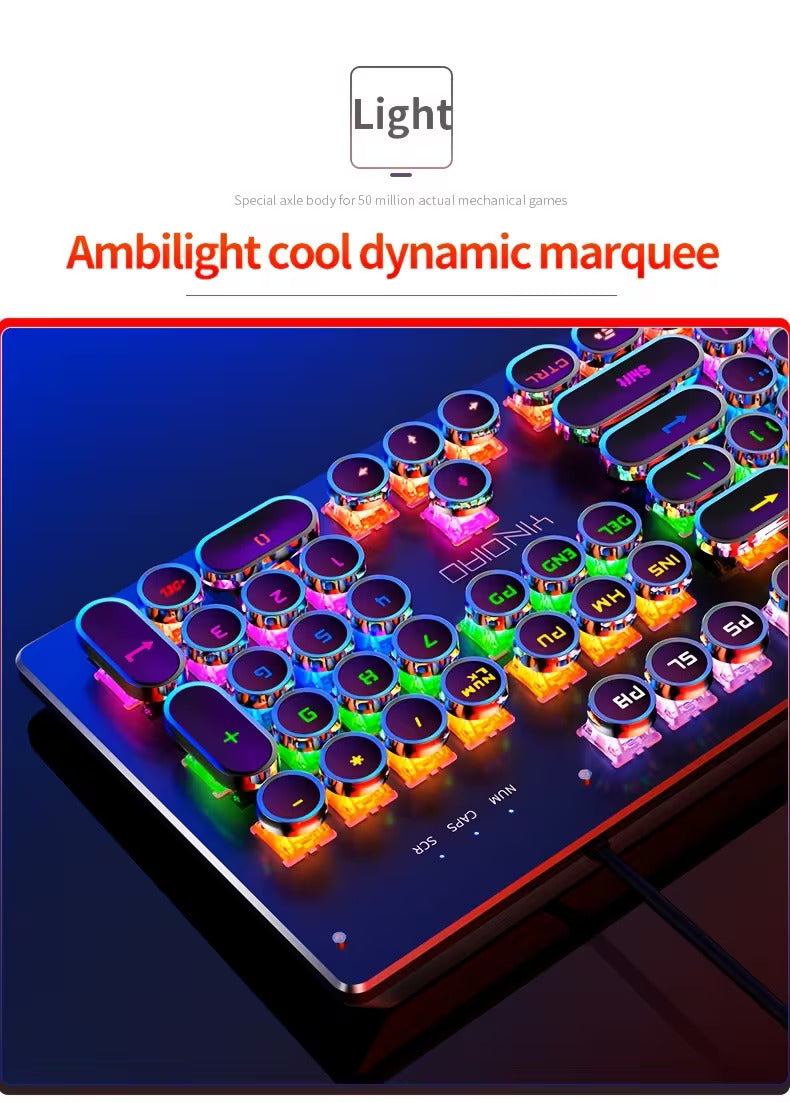 Gaming Real Mechanical Keyboard with 104 Punk Keycaps Colourful Lighting