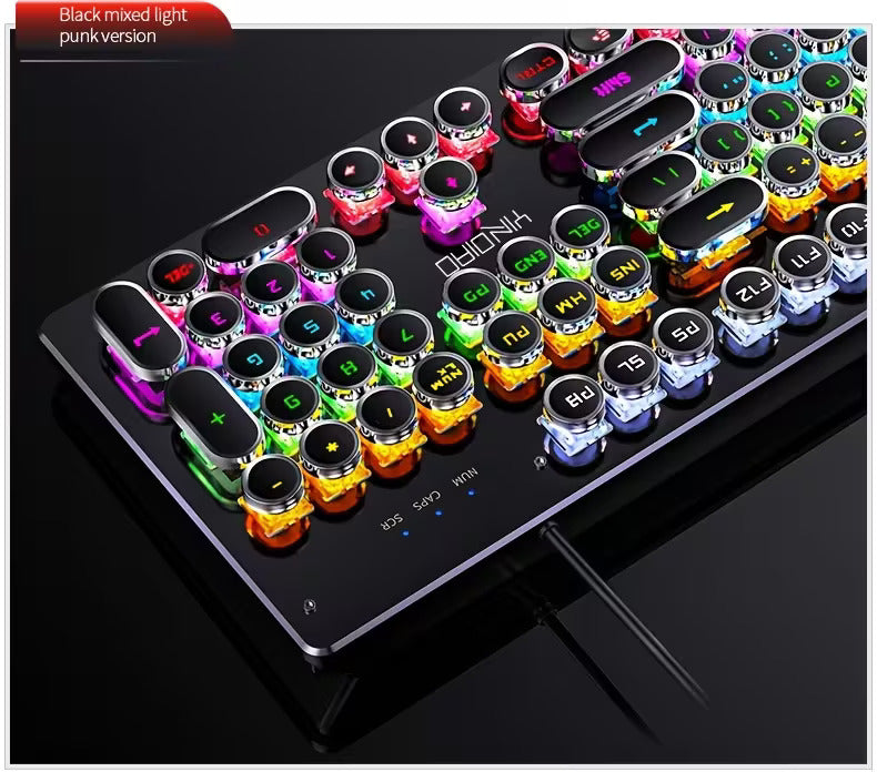Gaming Real Mechanical Keyboard with 104 Punk Keycaps Colourful Lighting
