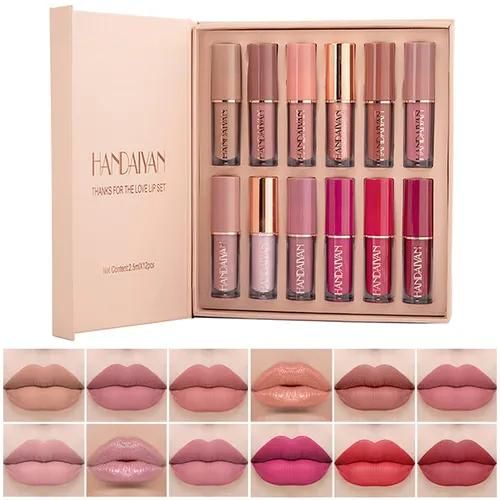 12 Color Book Lip gloss Set Vegan Organic Non-Stick Cup Waterproof Velvet Matte Liquid Lipstick