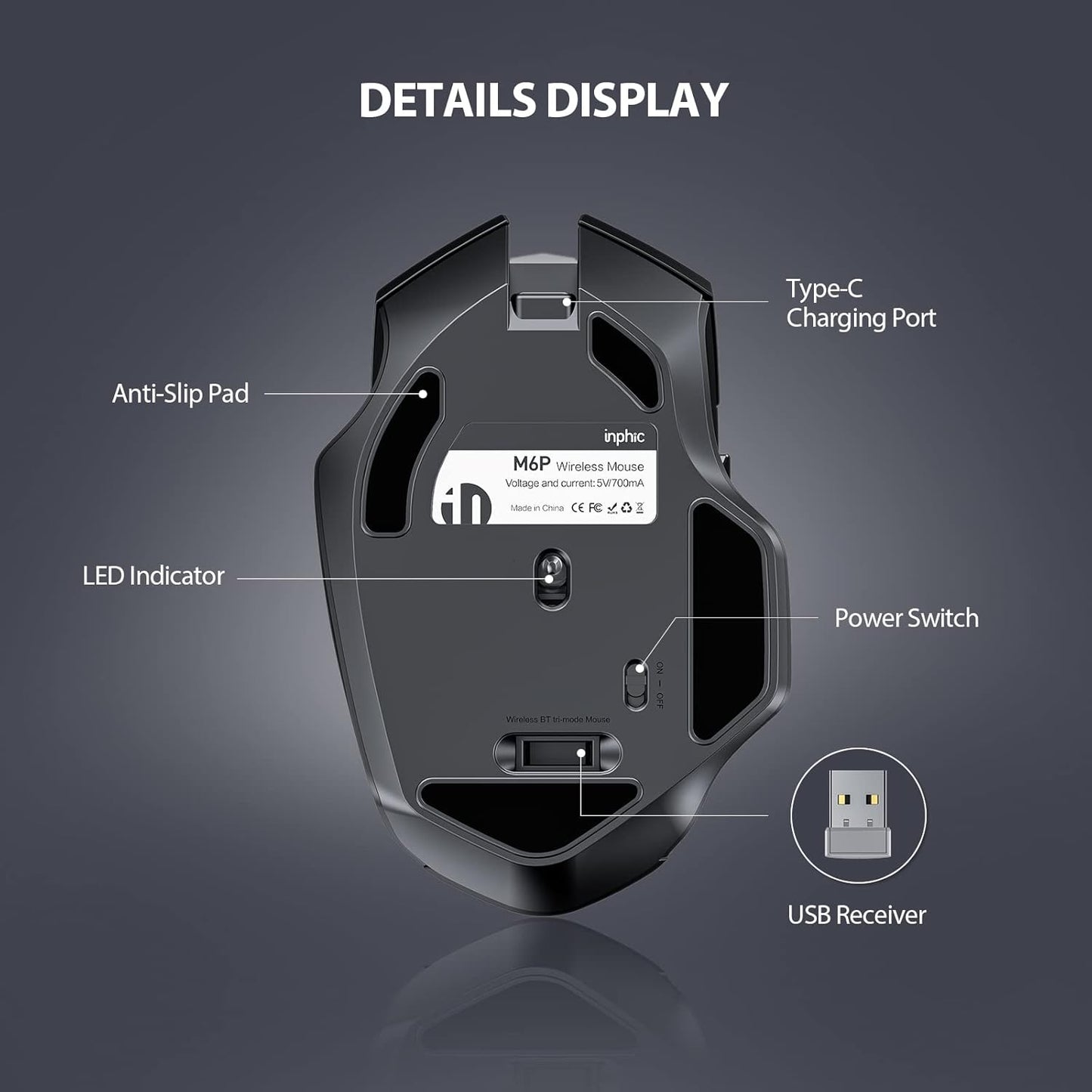 INPHIC Ergonomic Rechargeable Wireless Mouse