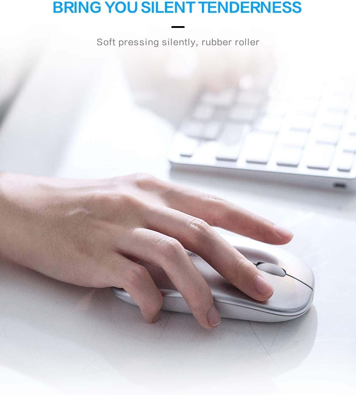 INPHIC Silent Rechargeable Ultra Slim Wireless Mouse 2.4G -Silver