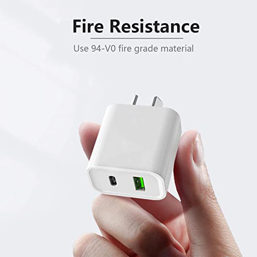 20W USB-C + USB Power Adapter Fast Charger 2 IN 1 Power Brick Fast Charger For iPhone Samsung Huawei