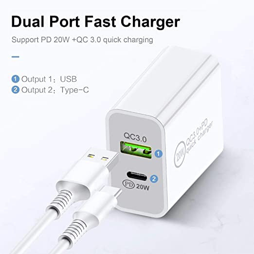 20W USB-C & USB-A Wall Charger for iPhone, Samsung & Huawei