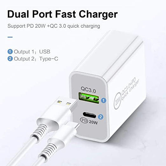 20W USB-C & USB-A Wall Charger for iPhone, Samsung & Huawei