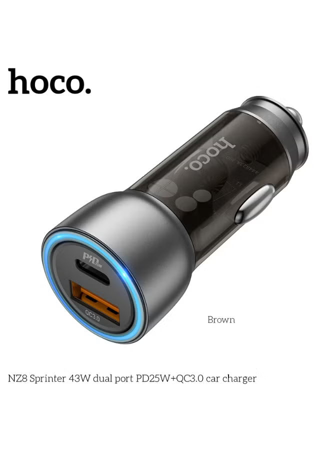 NZ8 43W Dual Port PD25W+QC3.0 Car Charger Blue