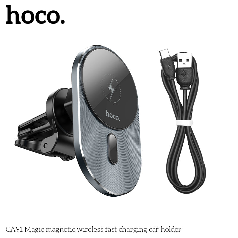 Hoco CA91 Magic Magnetic Wireless Charging Car Mount - Grey