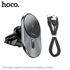 hoco. CA91 Magic Magnetic Wireless Fast Charging Car Mount Gray