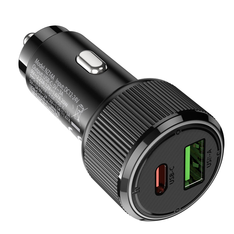 hoco. NZ14A  Fast PD20W+QC3.0 Car Charger Black