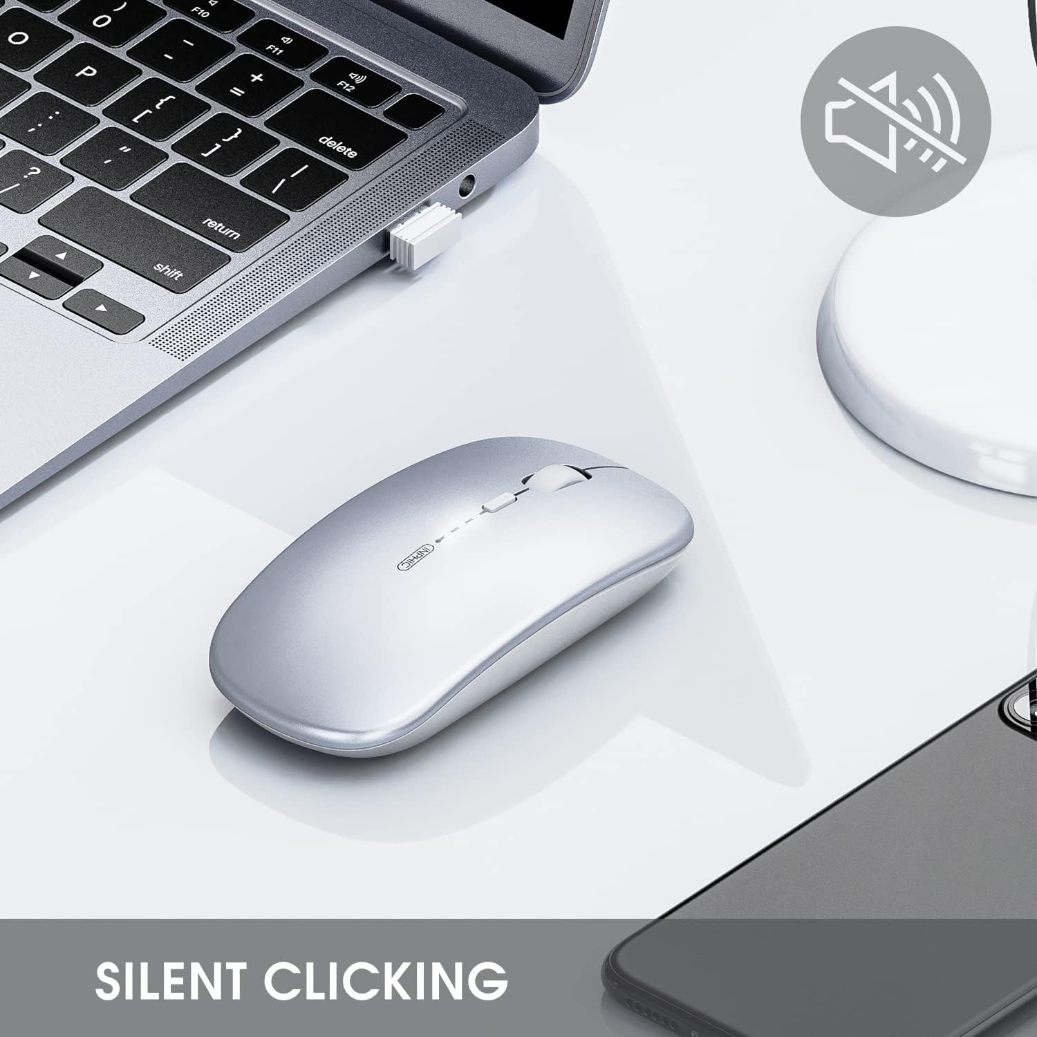 INPHIC Silent Rechargeable Ultra Slim Wireless Mouse 2.4G -Silver