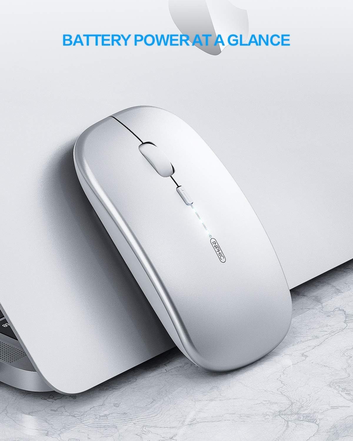INPHIC Silent Rechargeable Ultra Slim Wireless Mouse 2.4G -Silver