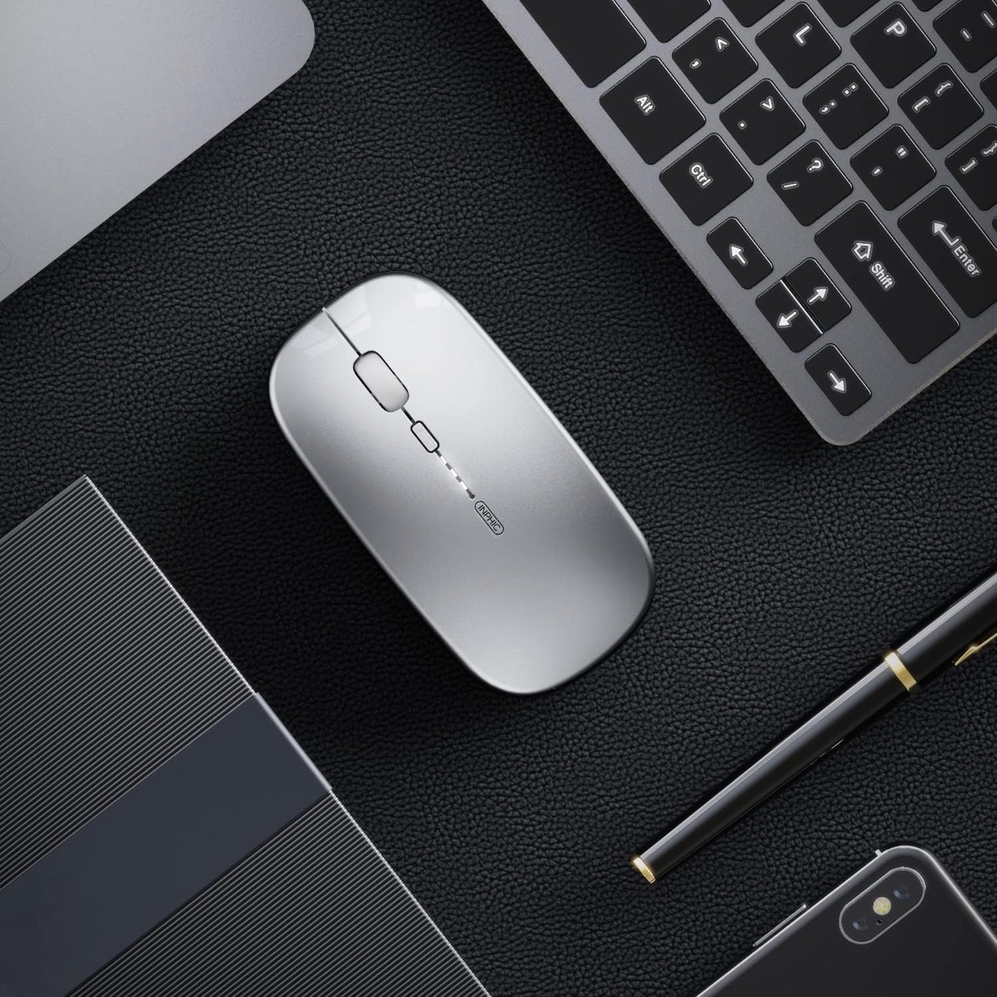 INPHIC Silent Rechargeable Ultra Slim Wireless Mouse 2.4G -Silver