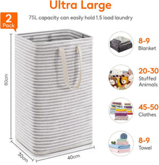 2 Pack 75L Laundry Hamper - Stripe