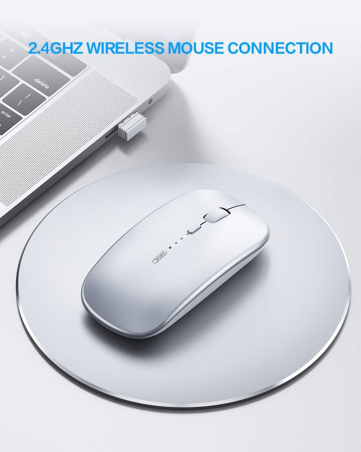 INPHIC Silent Rechargeable Ultra Slim Wireless Mouse 2.4G -Silver