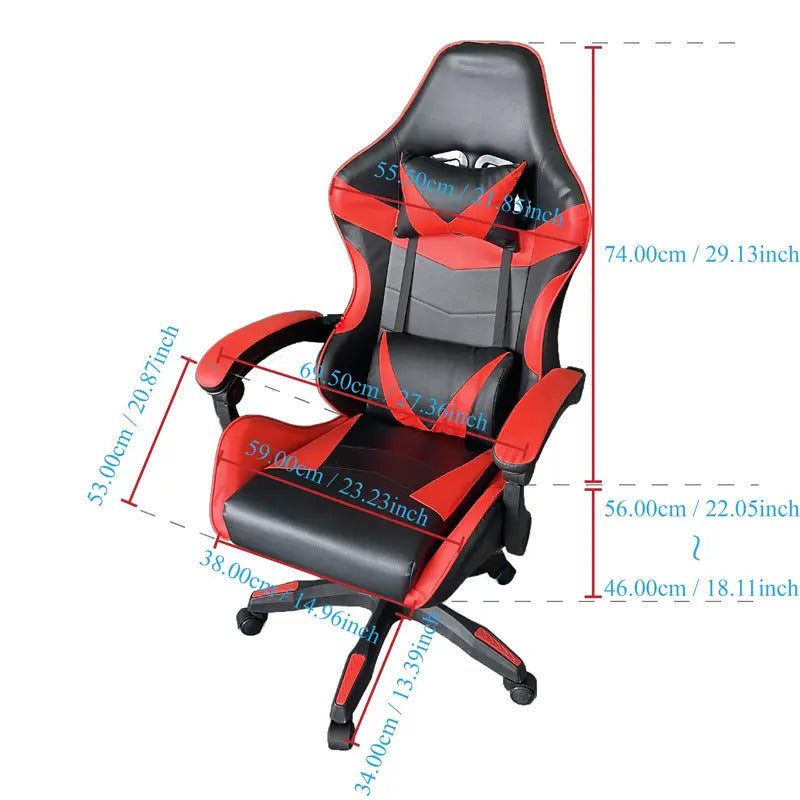 Gaming Chair with Headrest and Lumbar Support - Black Blue