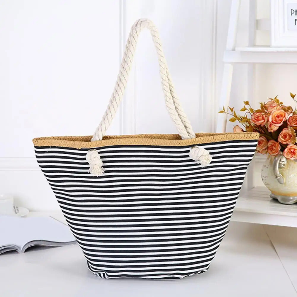 Ladies Large Striped Summer Beach Bag