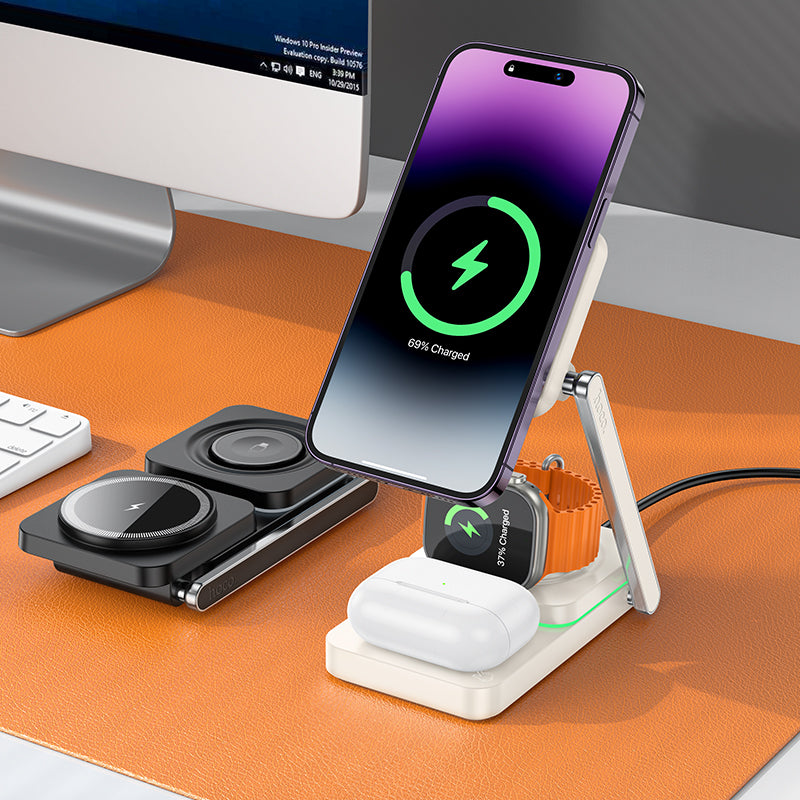 hoco. CQ10 Folding 3-in-1 Wireless Fast Charger Black