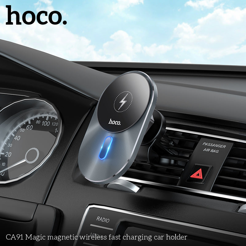 hoco. CA91 Magic Magnetic Wireless Fast Charging Car Mount Gray