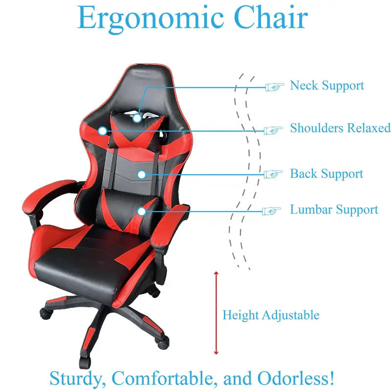 Gaming Chair with Headrest and Lumbar Support - Black & White