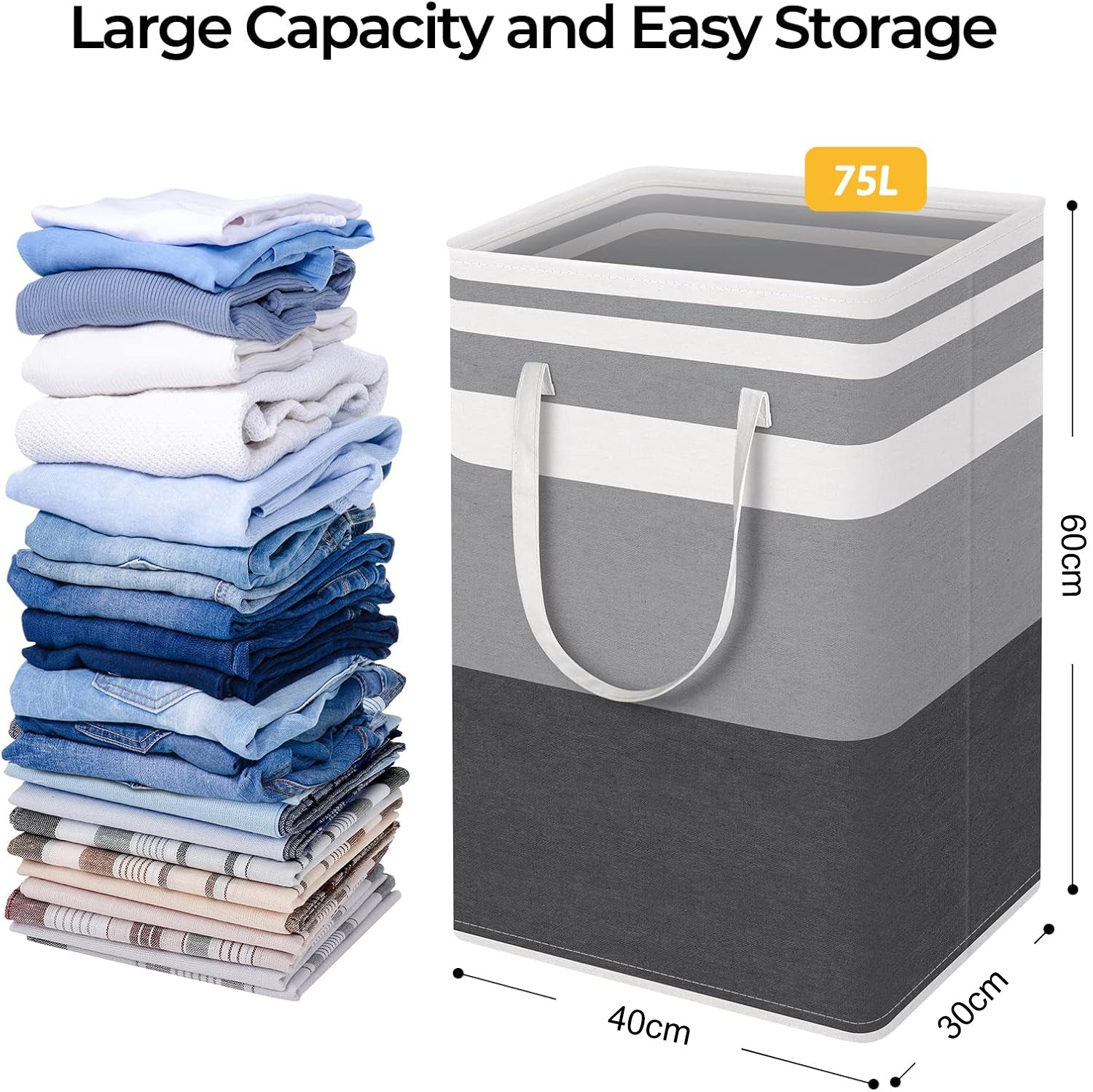 2 Pack 75L Laundry Hamper - Block