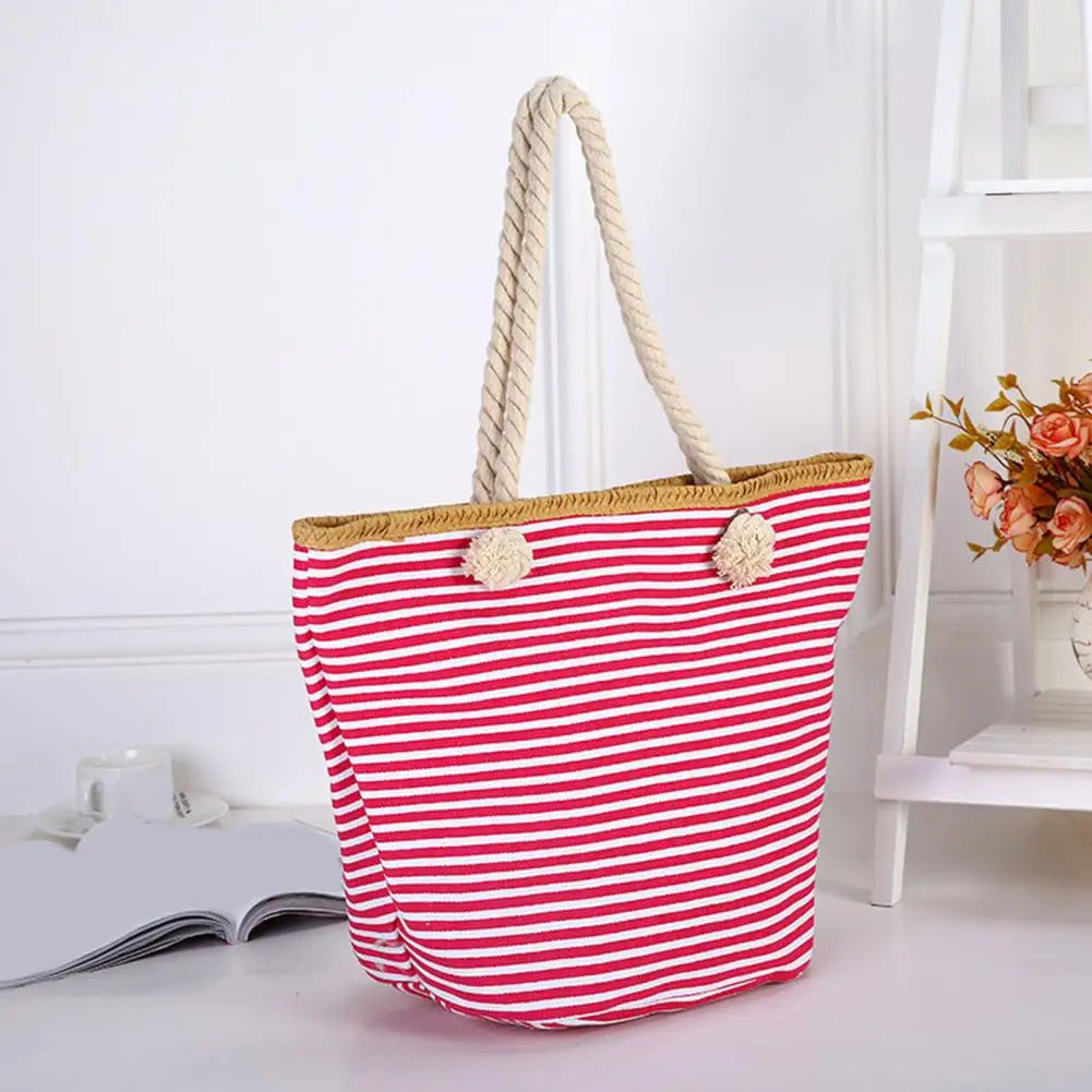 Ladies Large Striped Summer Beach Bag