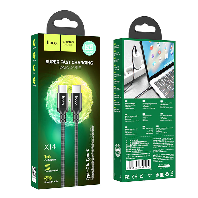 hoco. 60w Type-C to Type-C Phone Laptop Ultra Fast Charging Cable 1M X14