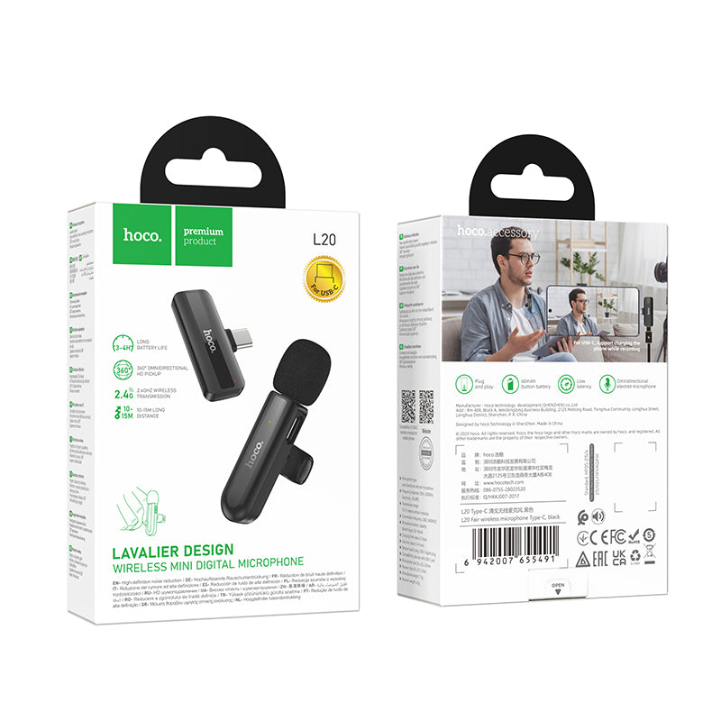 hoco. Type-C Fair Lavalier Wireless Microphone for iPhone and Android L20