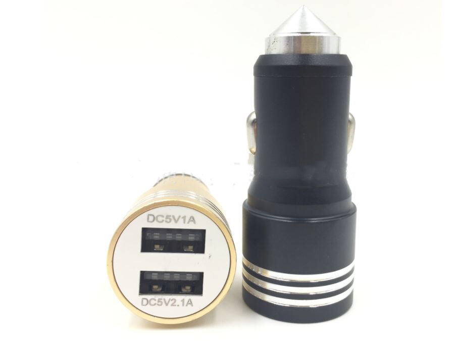 Car Charger Adaptor Dual USB Safety Hammer For Phone
