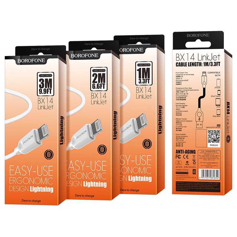 Borofone BX14 Lightning Charging Cable - 1m, White