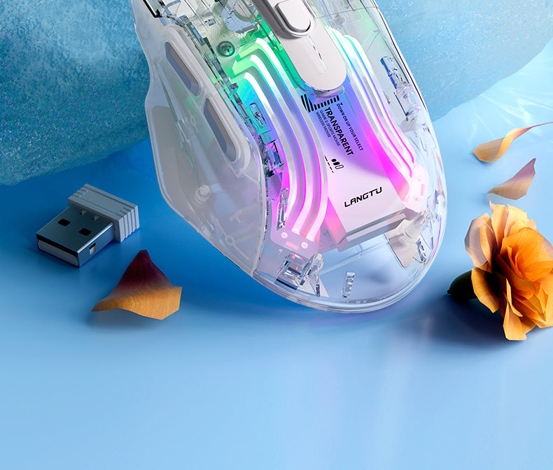 LANGTU G4 Tri-Mode Wired / Wireless Transparent RGB Gaming Mouse