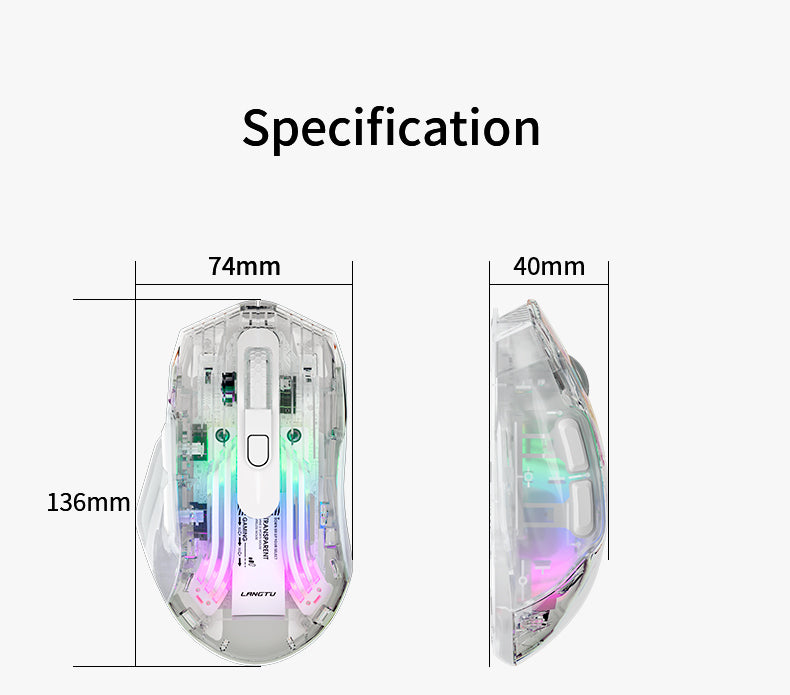 LANGTU G4 Tri-Mode Wired / Wireless Transparent RGB Gaming Mouse