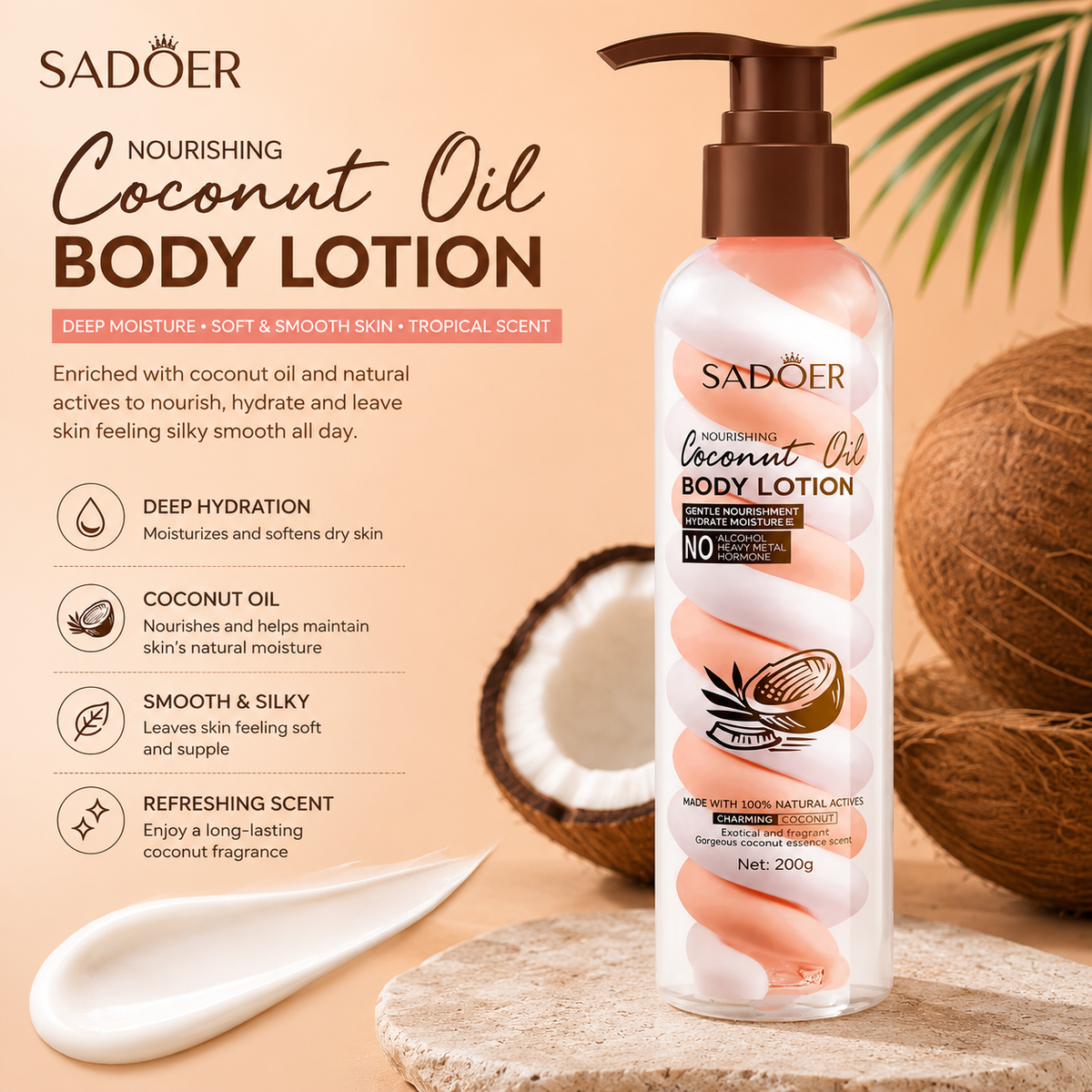 SADOER Nourishing Coconut Oil Body Lotion – 200g