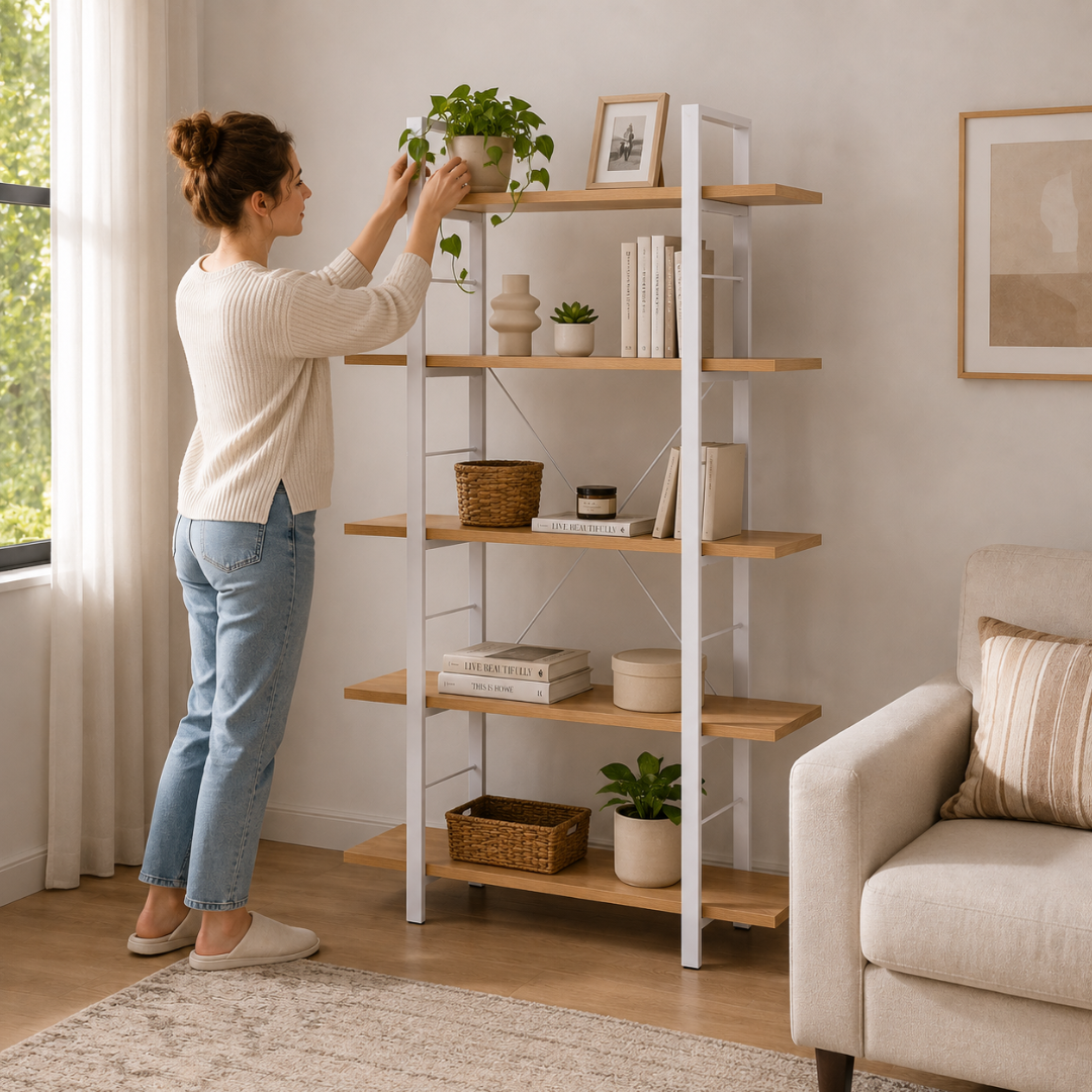 Ubarn Oak Bookshelf (White Legs)