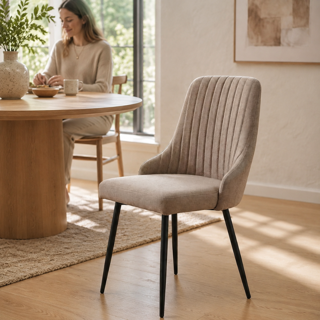 Avella Dining Channel-Stitched Dining Chair – Beige