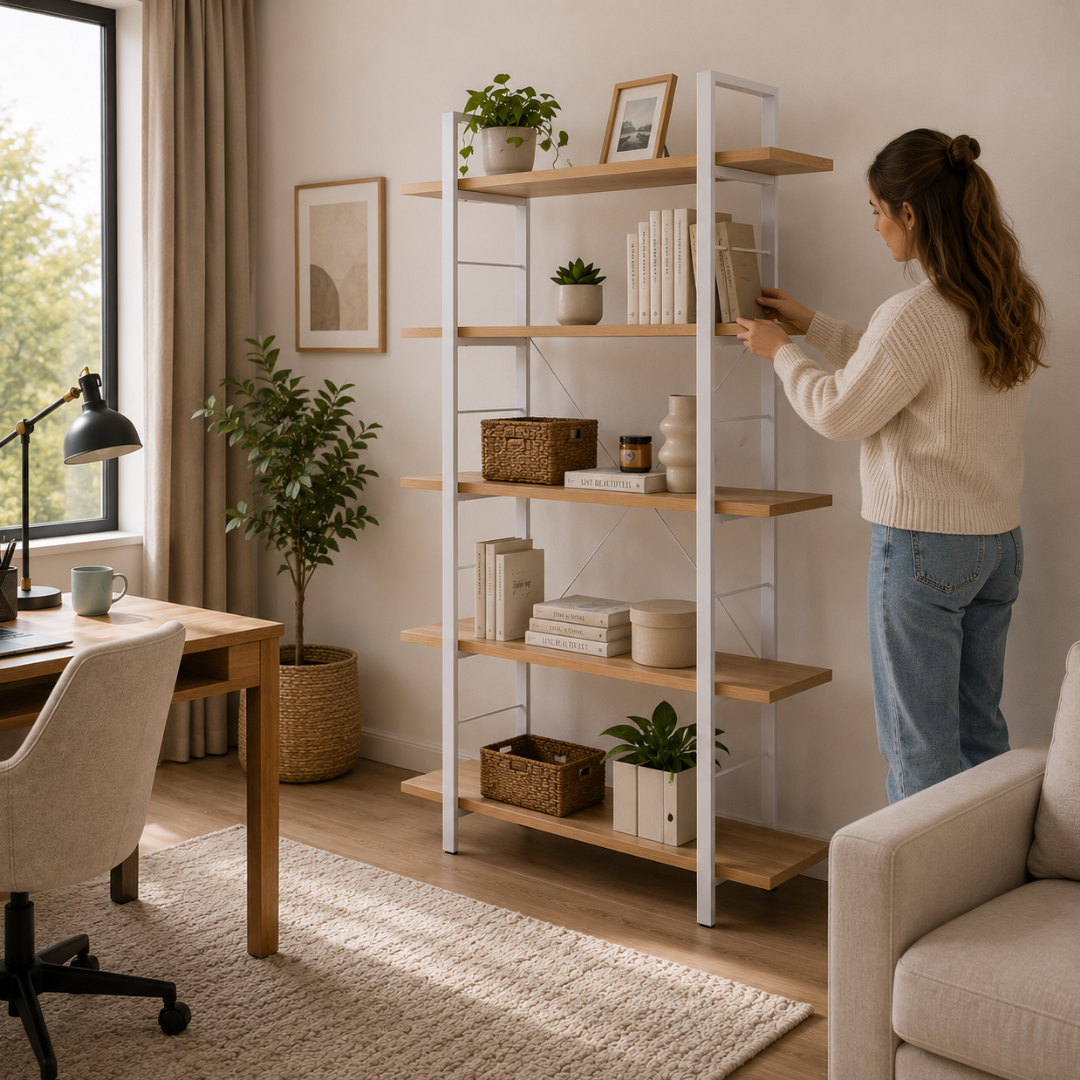Ubarn Oak Bookshelf (White Legs)