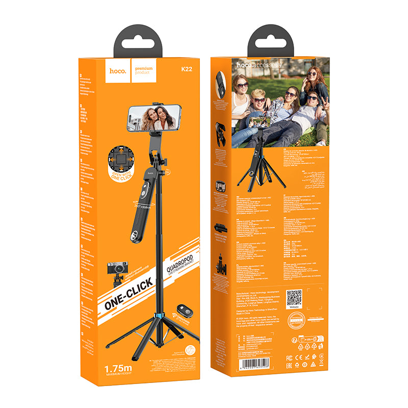 hoco. 2-in-1 Selfie Stick Tripod with Max Height 1.75m & Bluetooth Remote K22