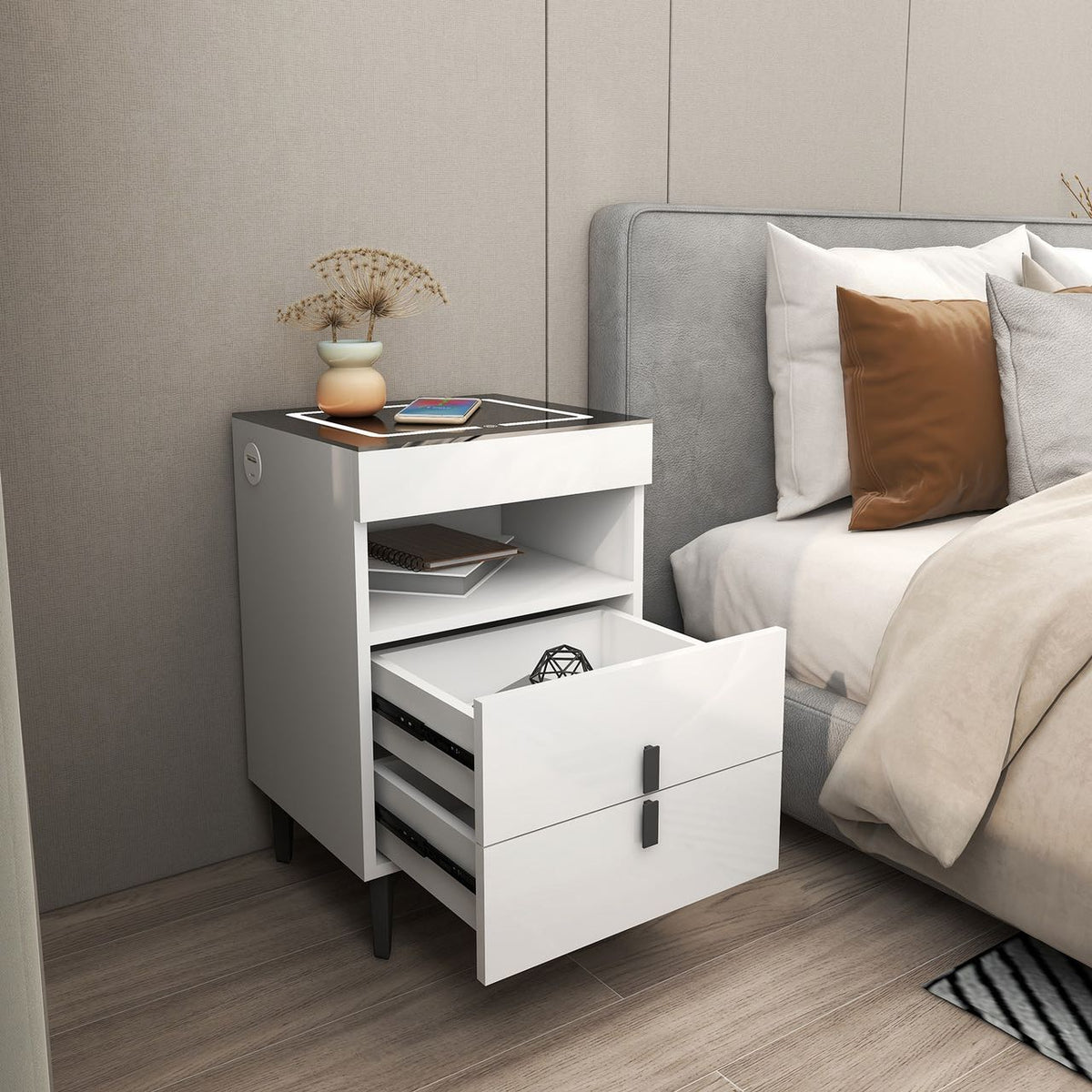 'Nicola' Smart Bedside Table with Intelligent Wireless Charging (USB-C Port DOES NOT WORK!)
