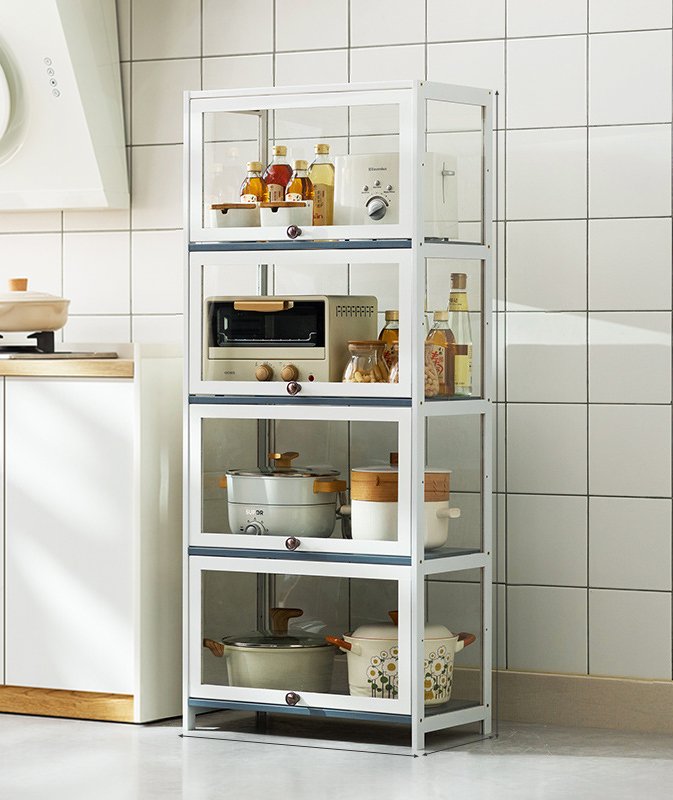 Bamboo 4-Tier Kitchen Storage Cabinet with cover