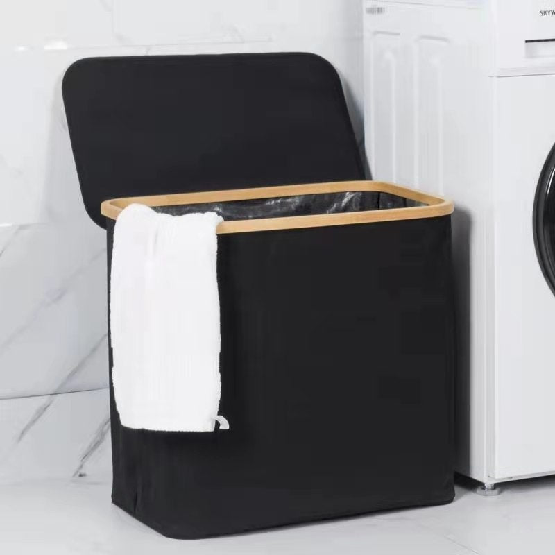 Laundry Basket Hamper with Lid - Black/Grey