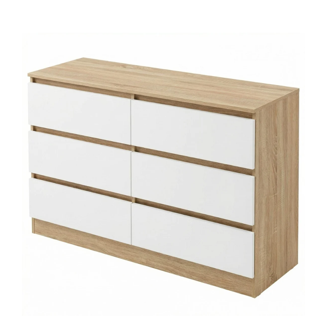 Arlo 6-Drawer Dresser – Light Oak & White