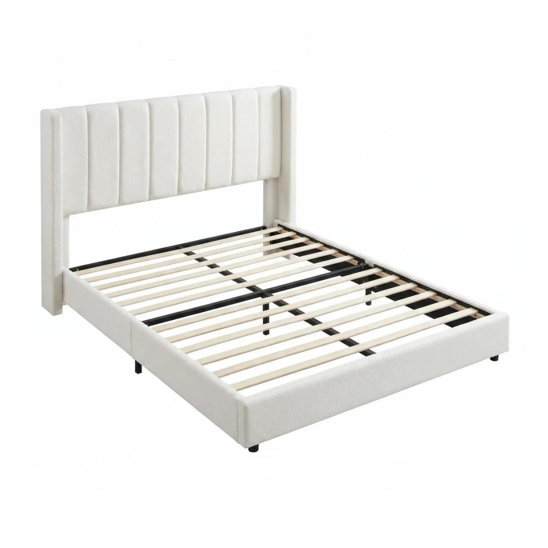 lara Upholstered Bed Frame – Queen, Ivory Beige