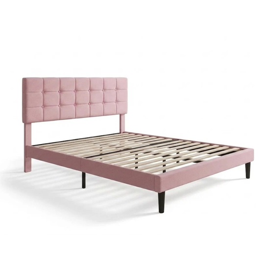 Elara Tufted Bed Frame – Queen Blush Pink