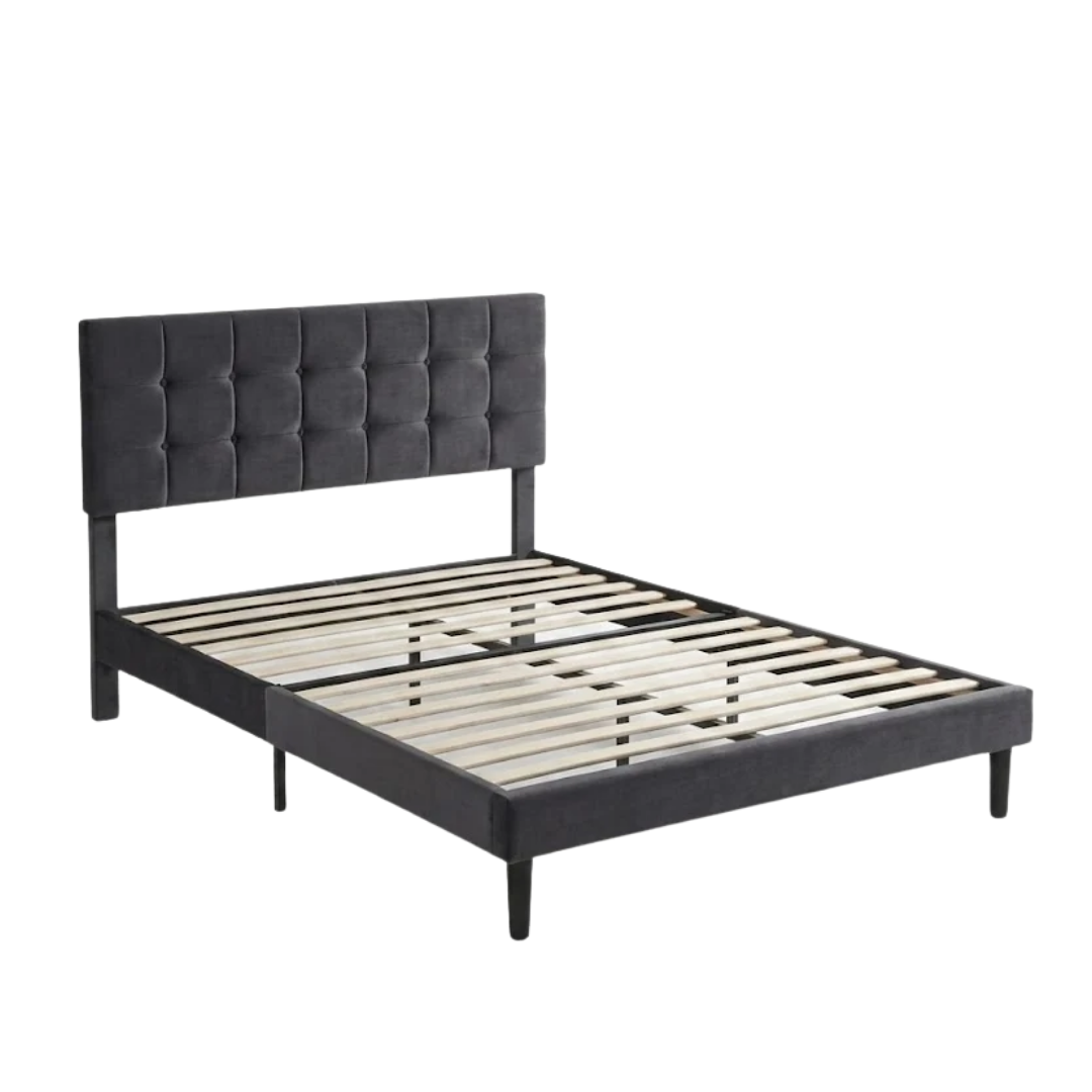 Elara Tufted Bed Frame – Queen Charcoal Black