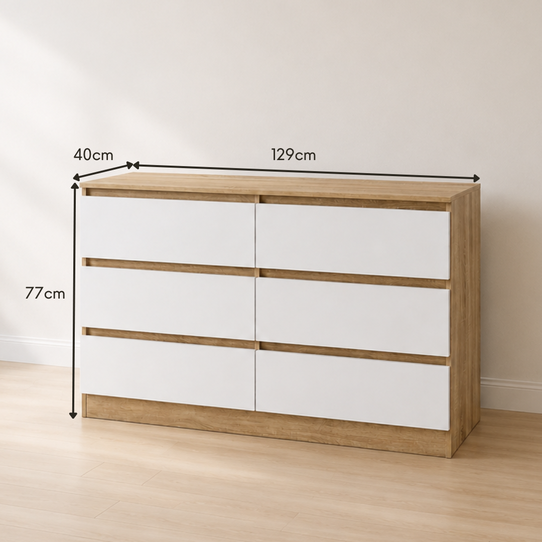Arlo 6-Drawer Dresser – Light Oak & White