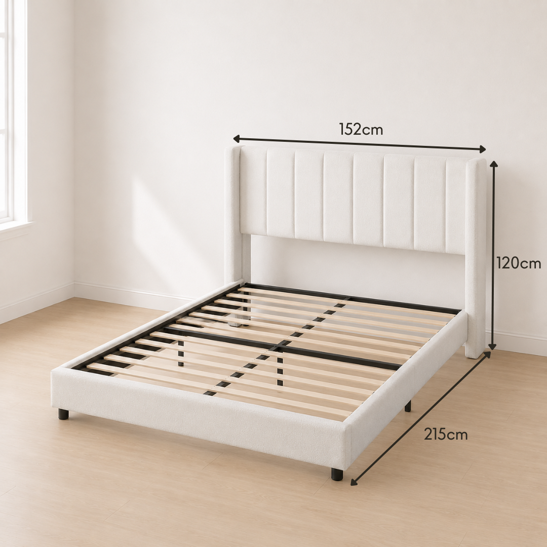 lara Upholstered Bed Frame – Queen, Ivory Beige
