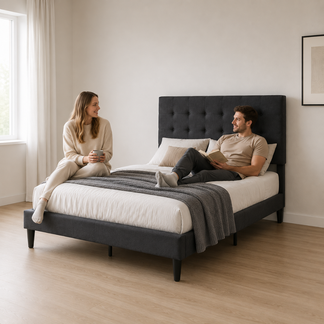 Elara Tufted Bed Frame – Queen Charcoal Black