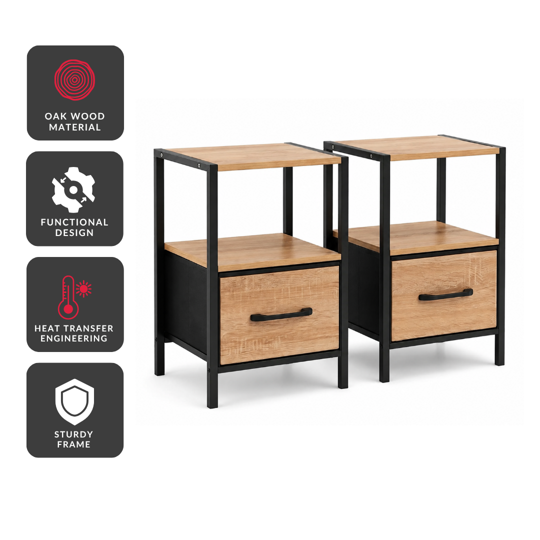 Urban Oak Bedside Table Pair